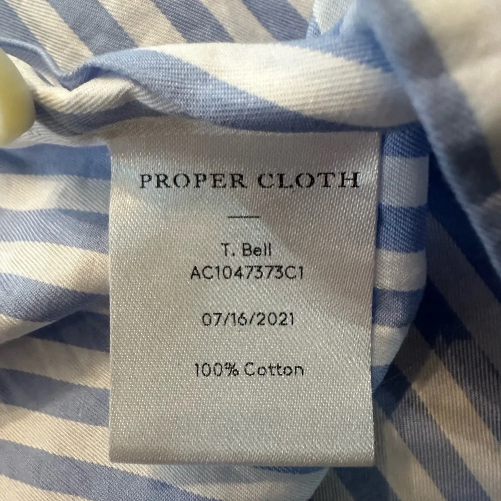 Proper Cloth Custom Button Up Dress Shirt - Mens Size 3XL - Blue White Stripe
